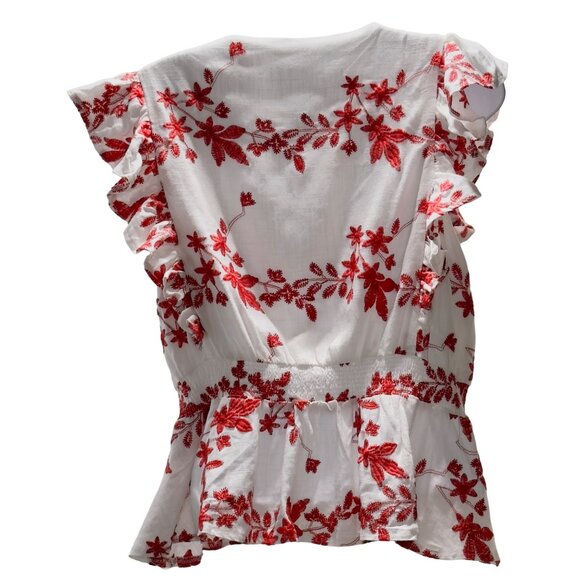 SKYLAR ROSE Women’s Top Cotton Linen Look Floral Embroidered Peplum Waist Size M - Picture 2 of 11